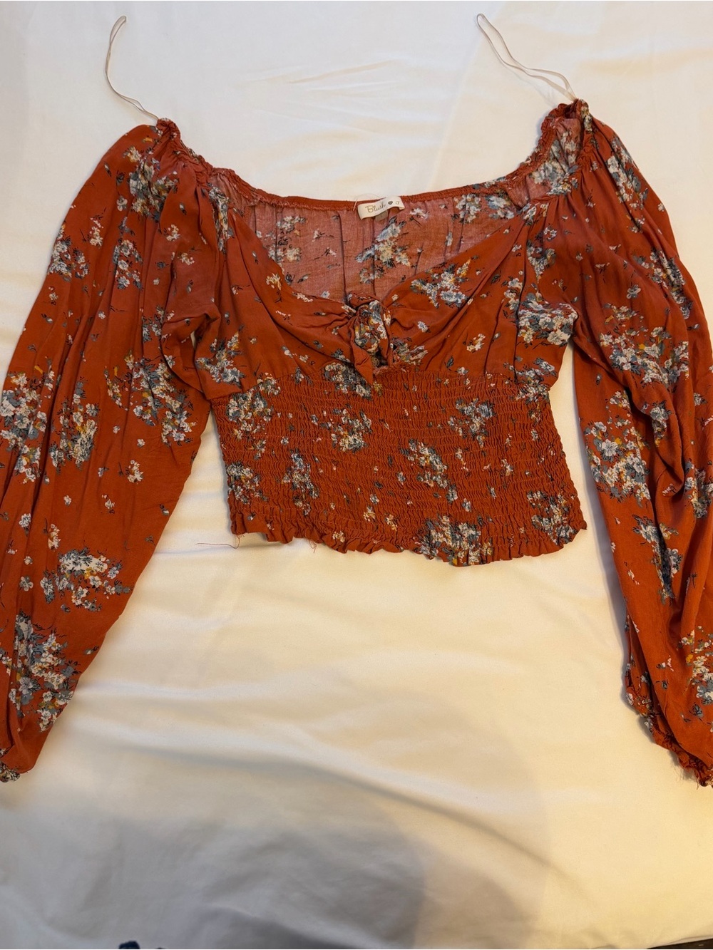 Rust Floral Off-Shoulder Smocked Women’s Top